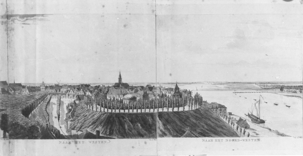 Een aquarel van Derk Anthony van der Wart (10-6-1767 - 8-4-1824): gezien vanaf de Belvédère in westelijke richting met v.l.n.r. het Kelfkensbos, de Voerweg , het Valkhofpark en de rivier de Waal ; op de achtergrond links de Burchtpoort en rechts de St. Stevenskerk, 1800-1806 (F54974 RAN)