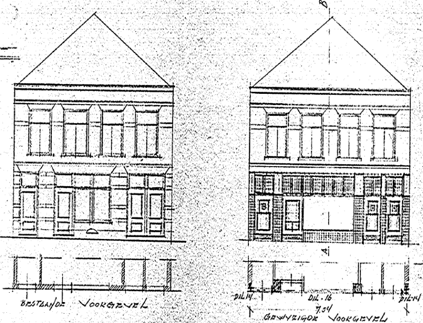 Plan tot het verbouwen van perceel Ziekerstraat Nos 108 110 112 114 voor rekening van MeJ. H. Brouwers Ziekerstraat No 108, architect J.H. van Eldik, datum tekening 7-5-1932 (D12.398087)