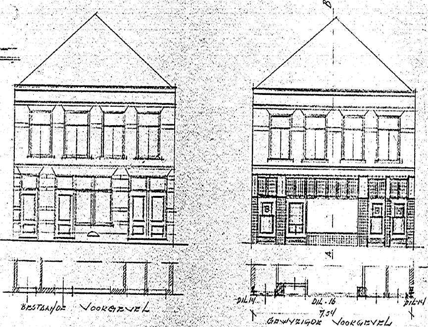 Plan tot het verbouwen van perceel Ziekerstraat Nos 108 110 112 114 voor rekening van MeJ. H. Brouwers Ziekerstraat No 108, architect J.H. van Eldik, datum tekening 7-5-1932 (D12.398087)