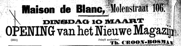 Aankondiging opening Maison de Blanc (De Gelderlander 11/3/1903)