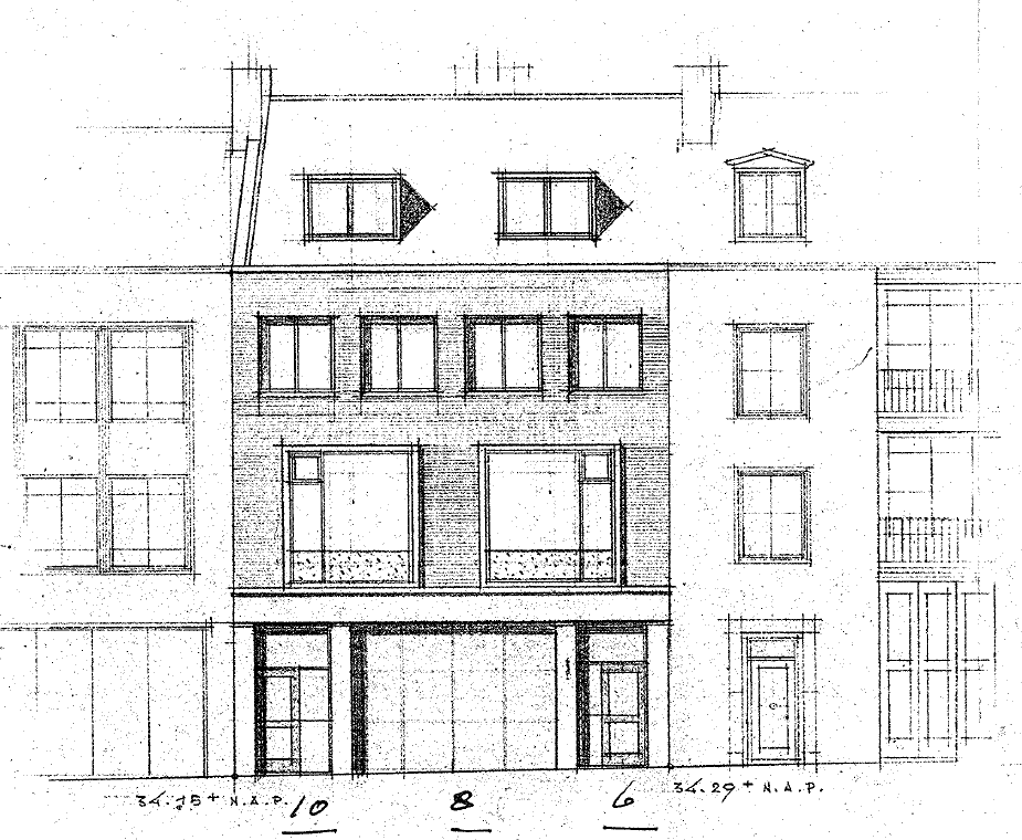 
Plan voor de bouw van een magazijn + 2 bovenwoningen a/d Gerard Noodtstraat te Nijmegen v/d Hr W. v/d Hof, Architect G.B. Treur, datum tekening 28-1-1957/ Gewijzigd 10-7-1957 (D12.419176)
