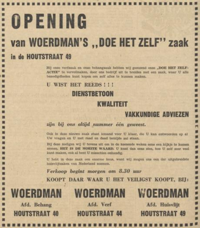 Advertentie opening Woerdman op Houtstraat 49 ( Nijmeegsch dagblad, 15-6-1959)