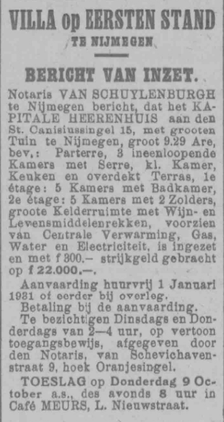 St. Canisiussingel 15 te koop (PGNC 27/9/1930)