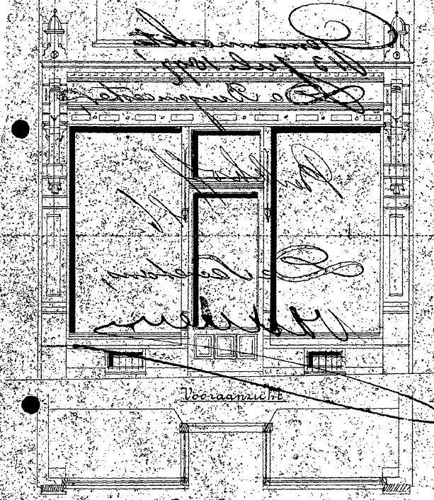 Ontwerp tot het maken eener Winkelpui aan de Lange Hezelstraat 18 te Nijmegen, architect D. Semmelink, opdrachtgever: J. H. Arts, datum Bouwdossier en in verso op de tekening: 13-7-1897