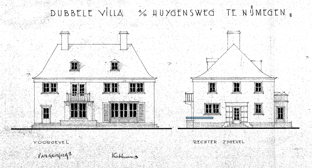 Dubbele villa a/d Huygensweg, datum tekening 8-4-1952 (D12.414360)