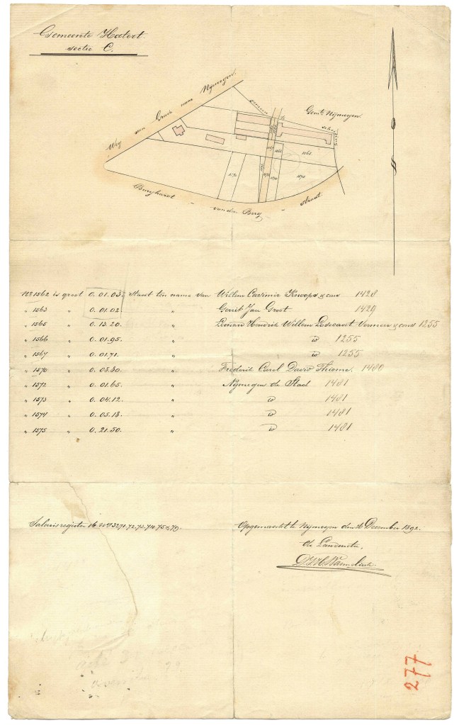 't Begin: Volgens adresboek 1892; Warmelink D J H, landmeter b/h kadaster, hertogstr 91 1892 7 Mei. Nog vóór den uitleg der stad waren in de nabijheid van den Graafschenweg, op de grens van den vestinggrond, twee verzamelingen van woningen gebouwd, het zoogenaamde Begin. De bebouwing van het aangrenzende terrein (KPU-269 dreigde deze huizen van communicatie met den openbaren weg af te sluiten. Ten einde dit te voorkomen, werd besloten tot den aankoop van een strook gronds, om daarop een weg aan te leggen, 8 M. breed, uitkomende in de Stijn Buysstraat. In verband met een ruiling van terrein en het kosteloos aanvaarden van den open grond tusschen deze twee verzamelingen van huizen, zou deze weg doorgetrokken worden naar de Burghardt van den Berghstraat. (Dit werd de Jan de Wittstraat.) (KPU-269 RAN)