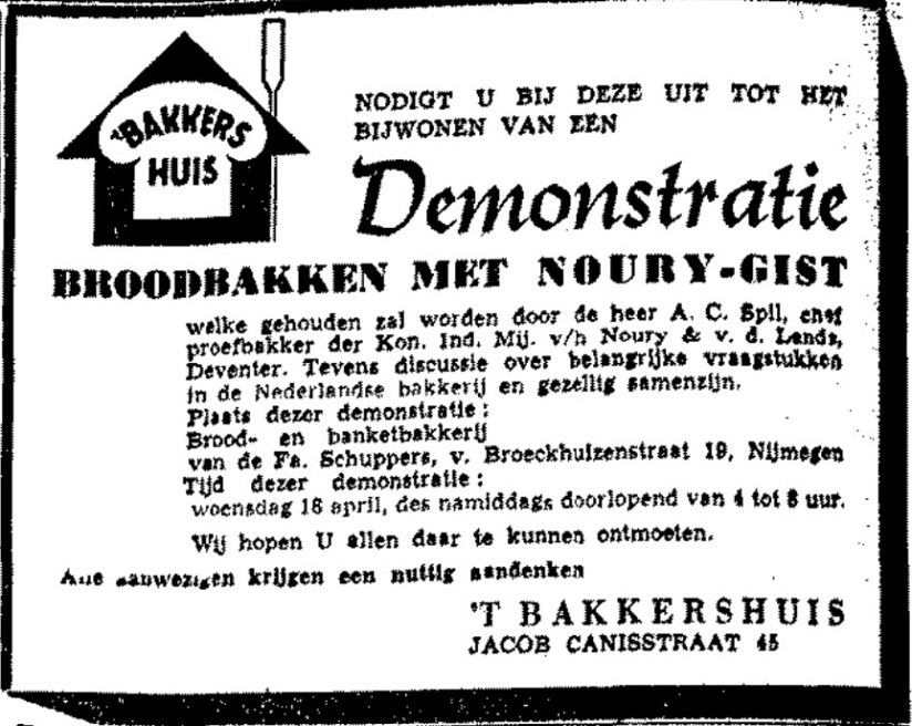 Advertentie Het Bakkershuis, Jacob Canisstraat 45 (De Gelderlander 17/4/1956)