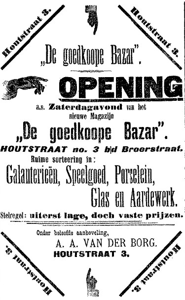 Advertentie opening vd Borg Houtstraat (PGNC 19-10-1899)