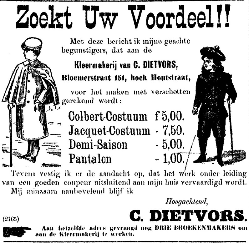 Advertentie kleermaker Dietvors Bloemerstraat 151 (De Gelderlander 19-6-1898)