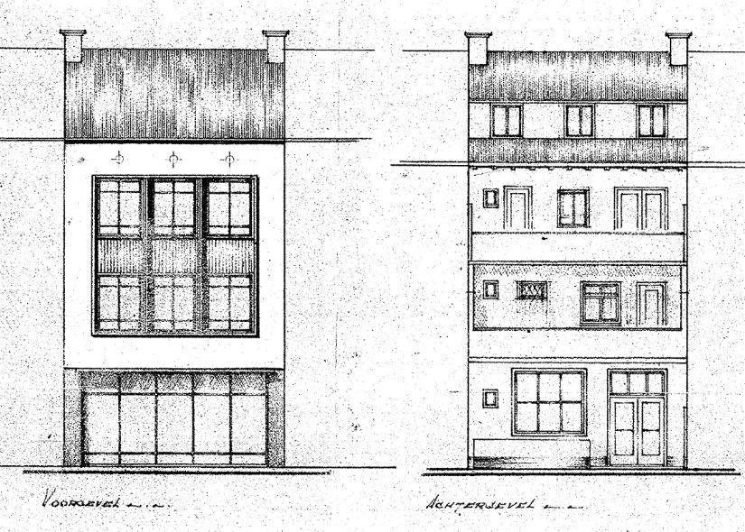 Plan Herbouw Woonhuis met Werkplaats aan de Gerard Noodtstraat, Opdrachtgever: De Weled. Heer Ehren, Getekend: J. Busser, datum tekening 16-7-1951 (D12.413847)