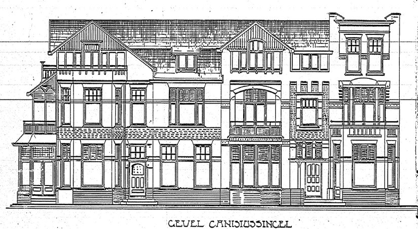Bouwplan voor Twee Heerenhuizen aan de Canisiussingel te Nijmegen, Kad. Sect. B. No. 3667, J.J. Haspels, datum bouwdossier 15-5-1908 (D12.380147)