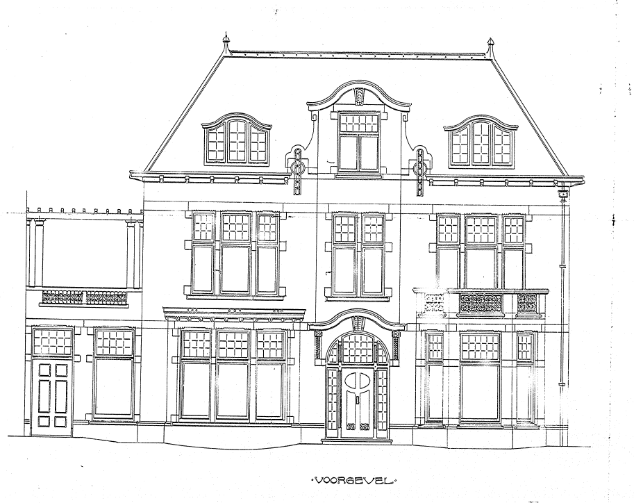 Ontwerp villa voor den Weled. Heer N. Dreesmann a/d Oranjesingel, Oranjesingel 41, architect W.G. Welsing, datum bouwtekening: November 1909 (D12.381522)