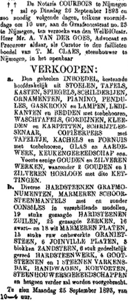 Aankondiging veiling inboedel T.M. Claes (PGNC 17/9/1893)