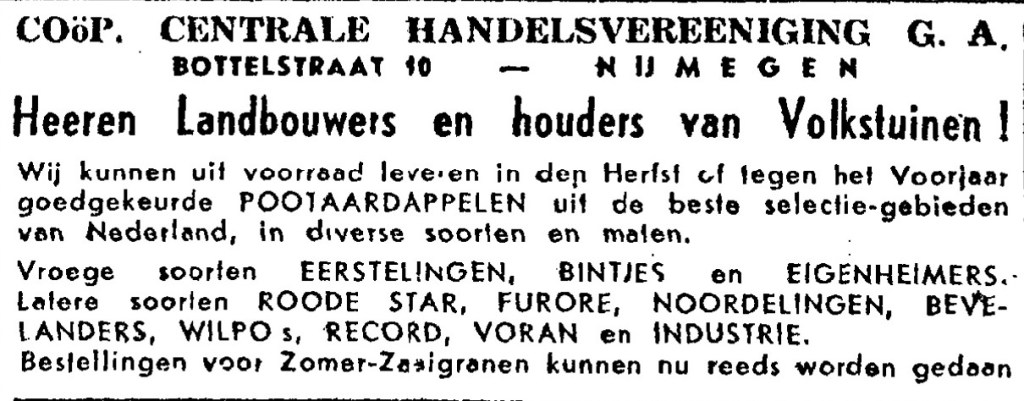 Coop Centrale Handelsvereeniging Bottelstraat 10 (De Gelderlander 8-11-1945)