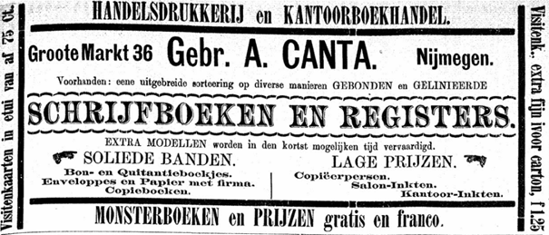 Advertentie Gebr. Canta (PGNC 31/3/1889)