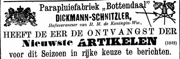 Advertentie Parapluiefabriek "Bottendaal" (De Gelderlander 22/3/1898)