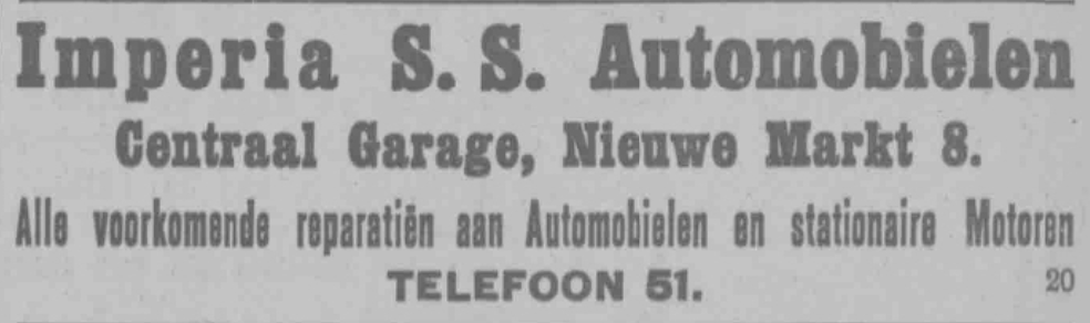 Advertentie Garage Centraal voor Automobielen Imperia (PGNC 30/5/1925)