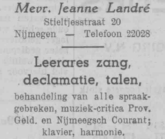 Advertentie Mevr. Jeanne Landré (PGNC 22/11/1938)