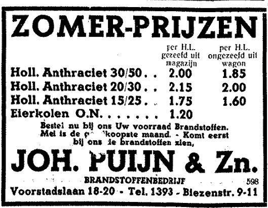 Advertentie Joh. Puijn & Zn.: "Zomerprijzen" (De Gelderlander 9/5/1933)