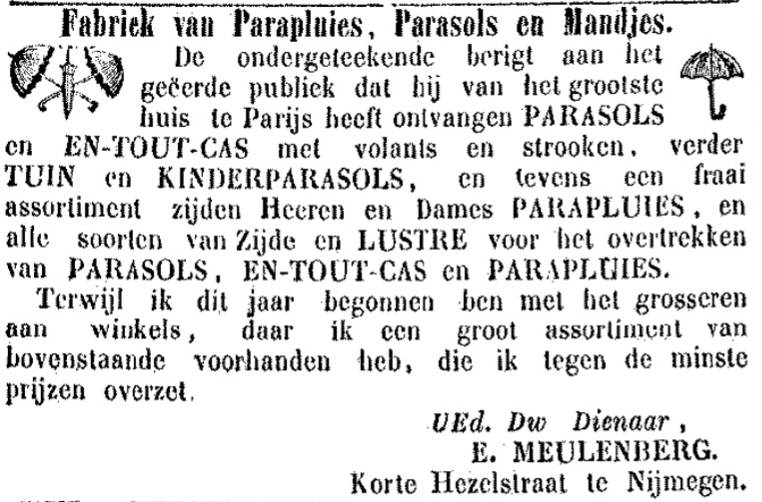 Advertentie met leveringen uit Parijs en grosseren aan winkels (PGNC 23/3/1870)