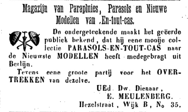 Advertentie Meulenberg met leveringen uit Berlijn (De Gelderlander 27-4-1871)