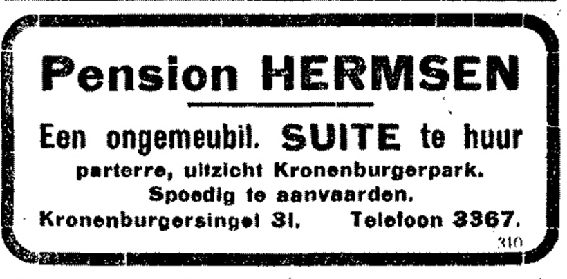 Advertentie pension Hermsen (De Gelderlander 28/9/1931)
