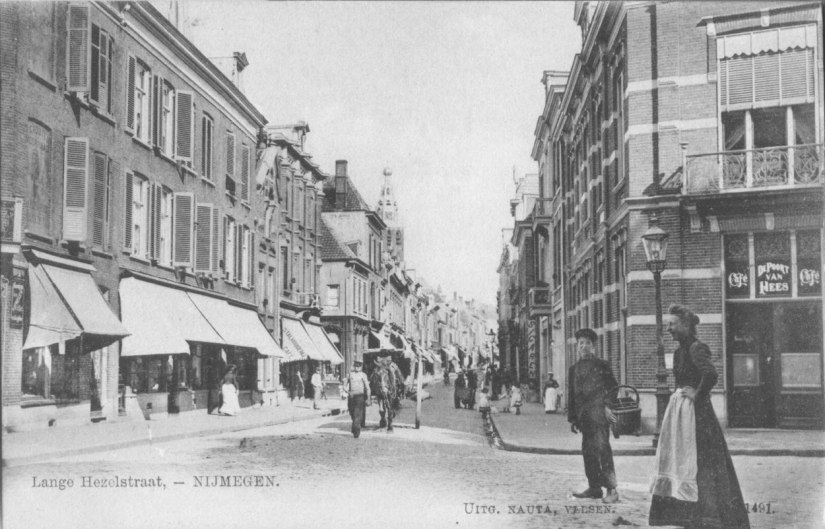 Lange Hezelstraat met Poort van Hees op hoek Parkweg, 1900-1905 (Uitg. Nauta, Velsen via F19190 RAN)