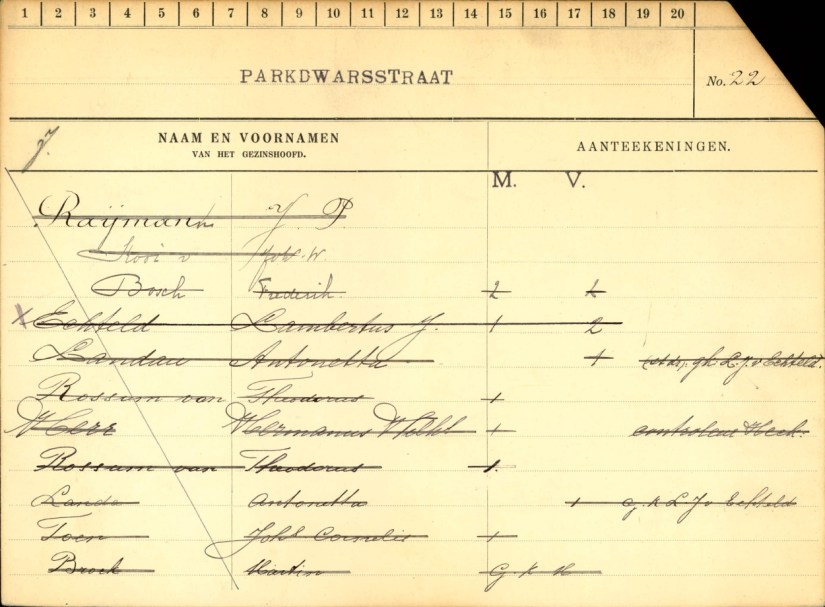 Woonkaart 1920 Parkdwarsstraat 22