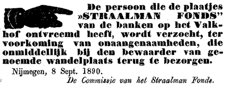 Ontvreemding plaatjes Straalmansfond PGNC 9/9/1890