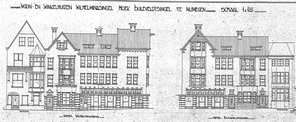 Woon- en winkelhuizen Wilhelminasingel Hoek Bijleveldsingel te Nijmegen, Arch. Bureau Thunnissen-Hendricks B.N.A. Den Haag, datum tekening september 1925 (D12.389306)