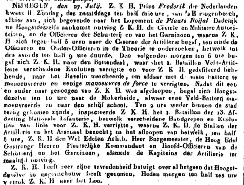 Bezoek Prins Frederik der Nederlanden aan Nijmegen (PGNC 27/7/1824)