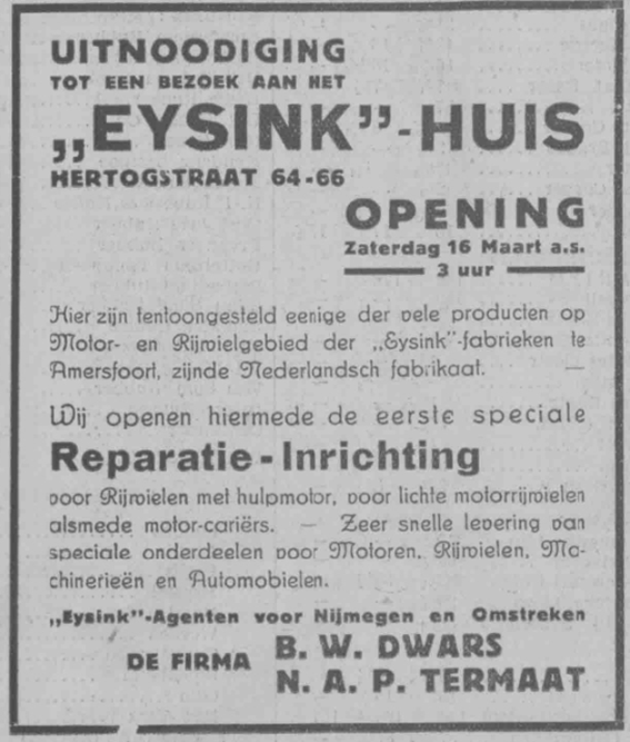 Advertentie opening Eysink-huis Hertogstraat (PGNC 15/3/1935)