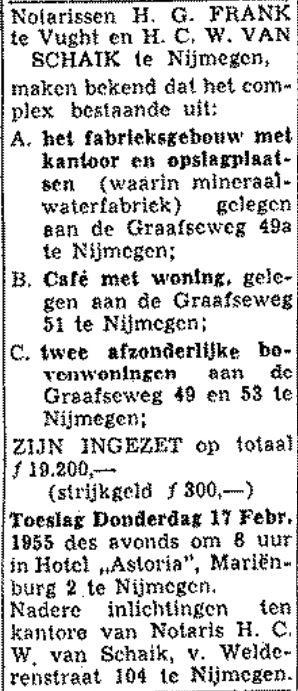 Graafseweg 49, 49a, 51 en 53 staan in 1955 te koop (De Gelderlander 12/2/1955)