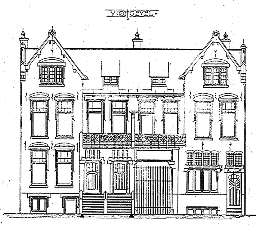 Ontwerp voor het bouwen van Kantoorlokalen een Beneden en twee Bovenwoningen aan de Graafschestraat te Nijmegen, architecten v.d. Pluijm & Gielen, datum bouwtekening februari 1902 (D12.378353)