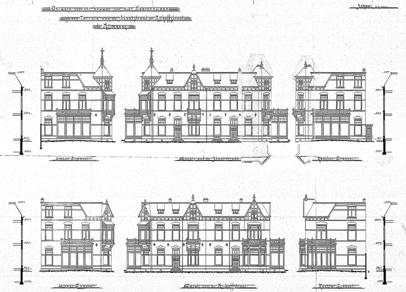 Ontwerp voor het bouwen van Vier Heerenhuizen op een Terrein aan de Sloetstraat en Nijhoffstraat te Nijmegen, maart 1900 (D12.378011)