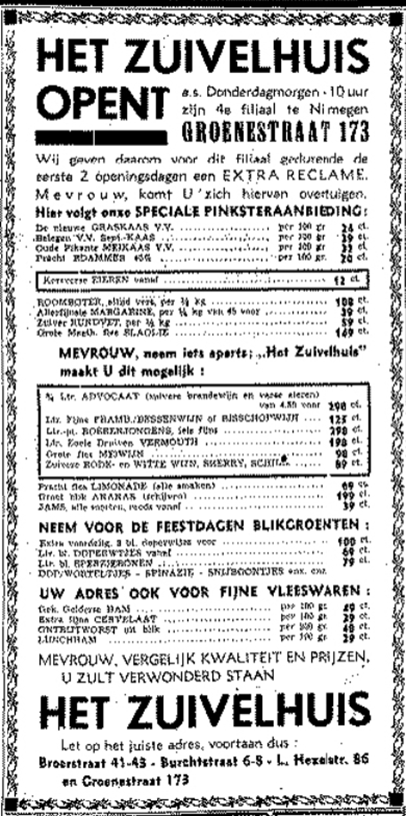Advertentie aankondiging opening Het Zuivelhuis Groenestraat (De Gelderlander 2/6/1954)