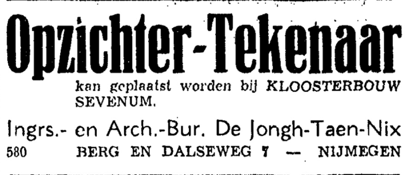 Advertentie De Jongh Taen Nix in Nijmegen (De Gelderlander 2/2/1948)