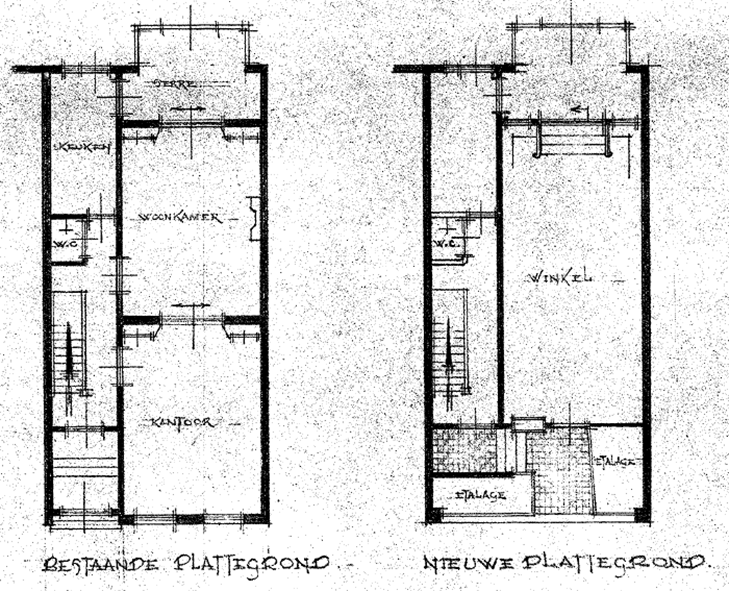 Verbouwing Kantoor tot Winkel, architect J.D.A. Okhuysen, datum tekening 29-10-1945 (D12.406925)
Datum bouwdossier 28-5-1946