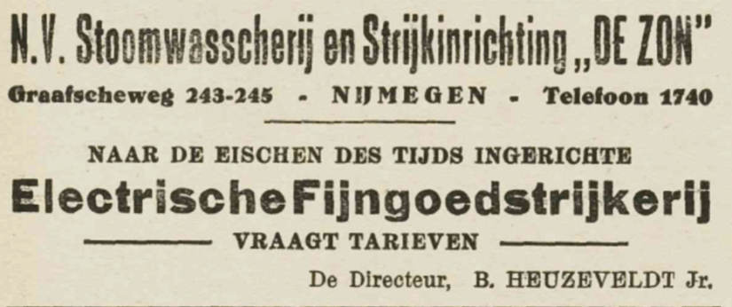 Advertentie N.V. Stoomwasscherij en Strijkinrichting De Zon, Adresboek 1924