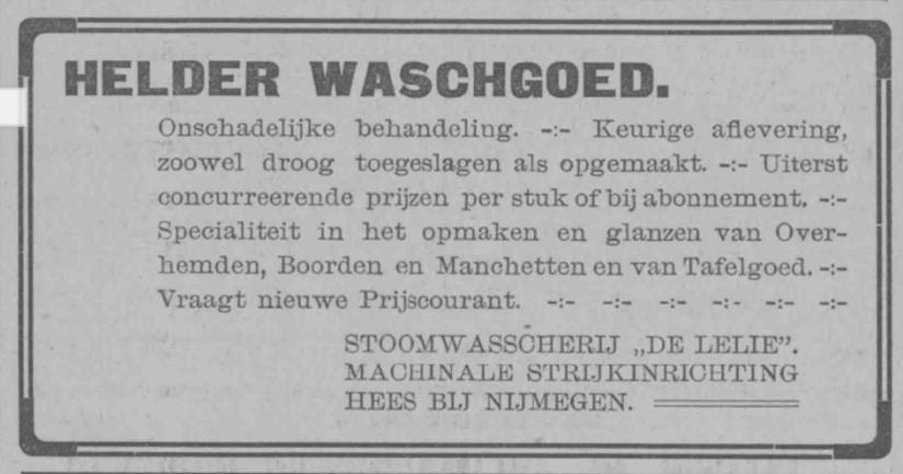 Advertentie Stoomwasscherij de Lelie (PGNC 7/7/1909)