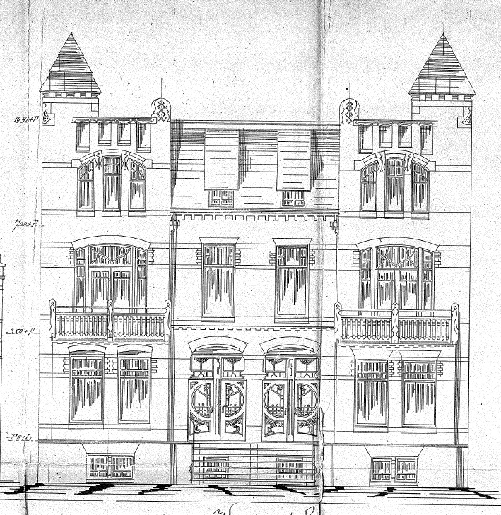 Ontwerp van twee Onder en Boven Woningen Gelegen aan de Vondelstraat, De eigenaars G. v.d. Akker, Joh v.d. Akker bouwkundige, datum bouwdossier 10-1-1904 (D12.378809)