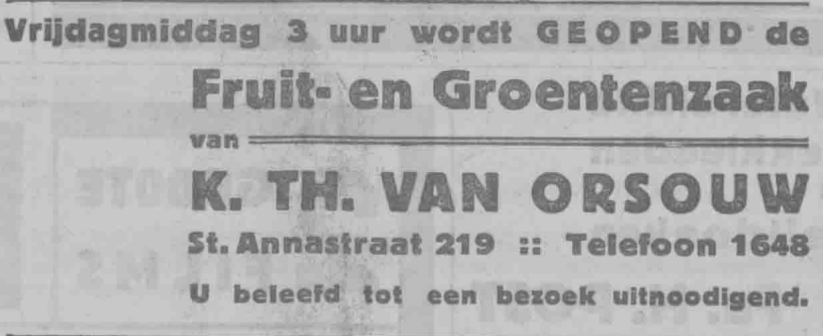 Advertentie opening van Orsouw St. Annastraat 219 (PGNC 14/7/1932)