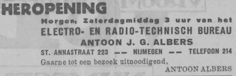 Advertentie heropening Albers St. Annastraat 223 (PGNC 1/7/1932)