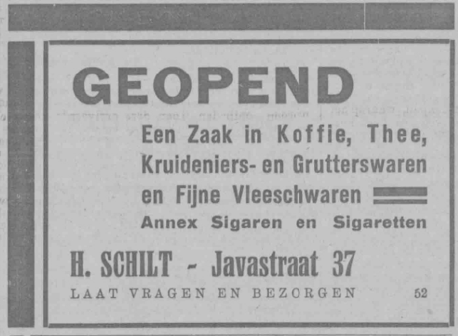 Advertentie opening H. Schilt, Javastraat 37 (PGNC 24/12/1930)