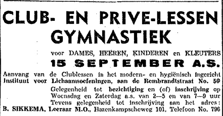 Advertentie B. Sikkema (De Gelderlander 1/9/1936)