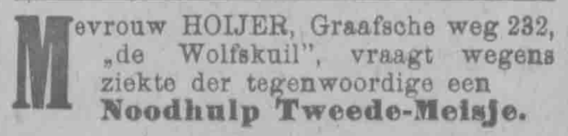 Personeelsadvertentie van mevrouw Hoijer (PGNC 14/9/1916)