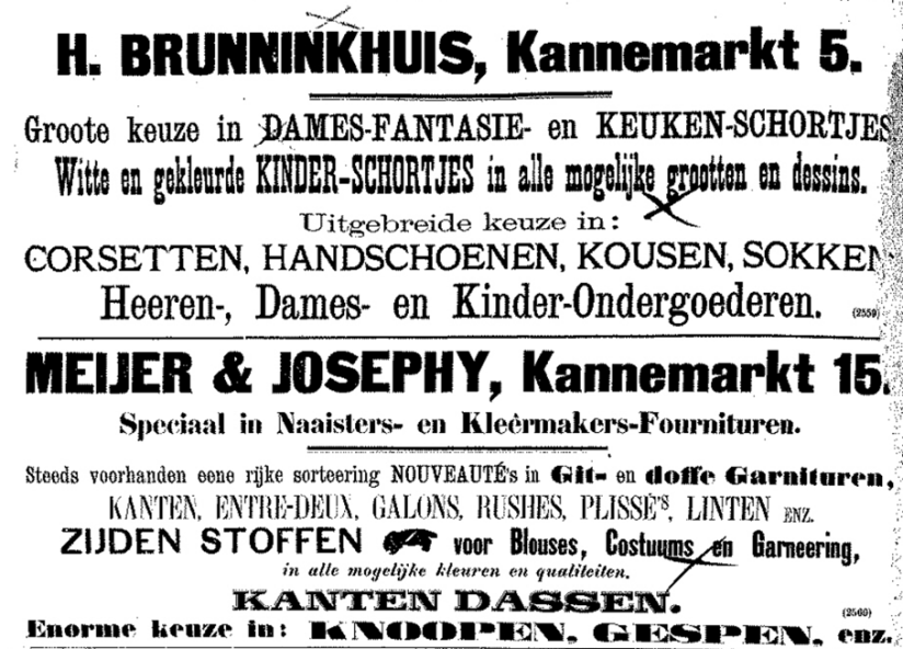 Advertenties Brunninkhuis Kannenmarkt 5 en Meijer en Josephy, Kannenmarkt 15 (De Gelderlander 10/7/1898)