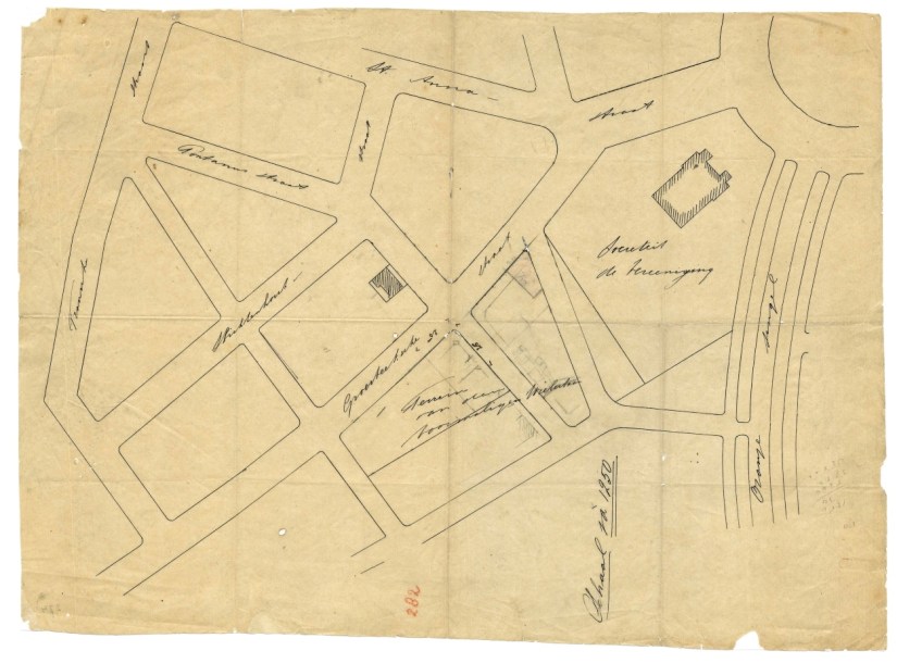 Situatietekening van wegen tussen de Oranjesingel, de Fransestraat en de St. Annastraat, 1/1/1892-31/12/1892 (KPU-274 RAN)