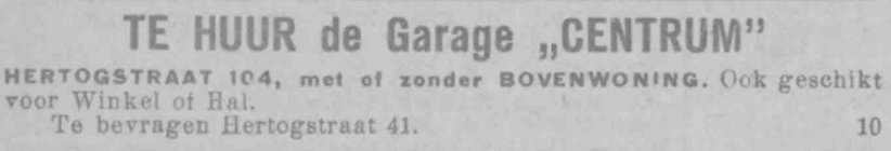 Advertentie Garage “Centrum” te huur (PGNC 30/4/1930)
