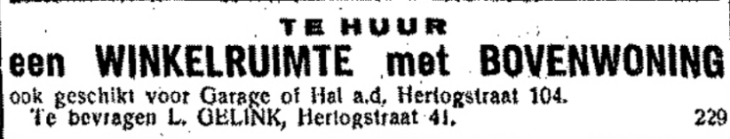 Advertentie Winkelruimte met Bovenwoning (De Gelderlander 18/6/1930)